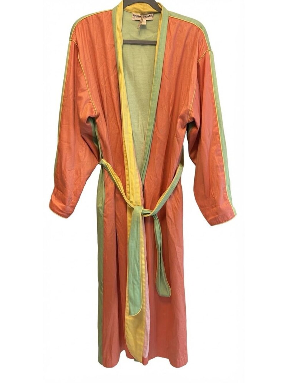 BCBG Fernando Sanchez Vintage Colorblock Robe - Coral & Mint - Size S